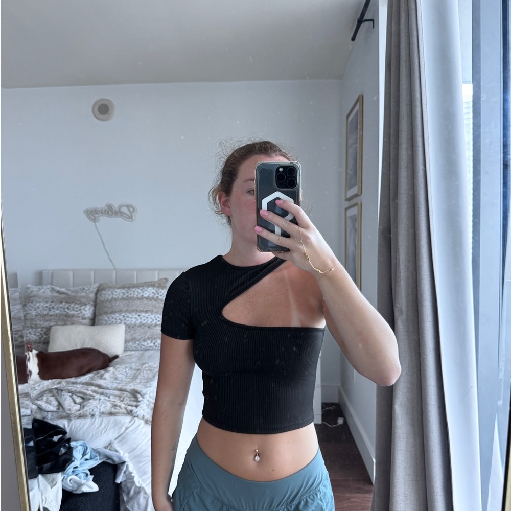 H&M Black Crop Cut-Out T-Shirt